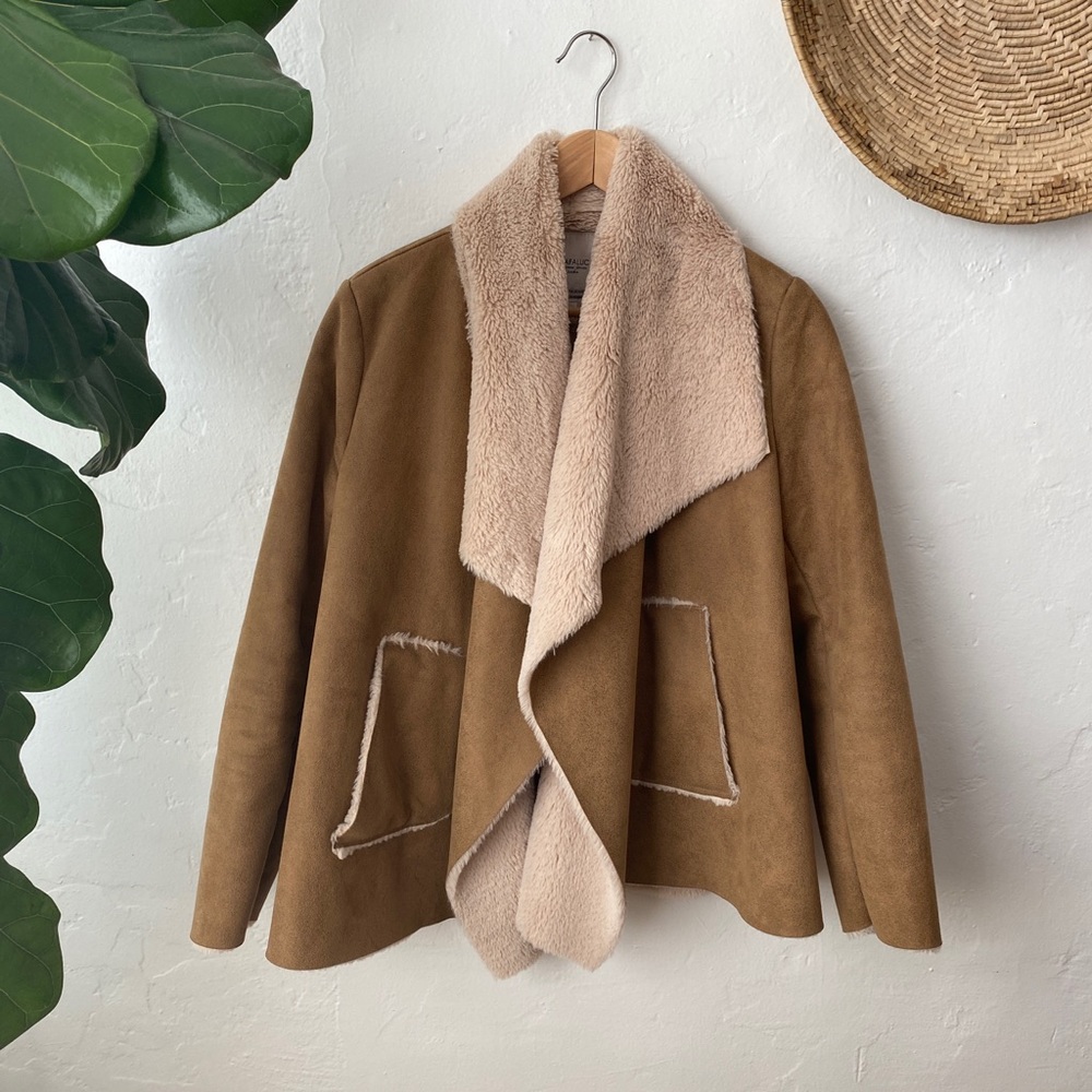 Zara tan faux suede and fur coat M